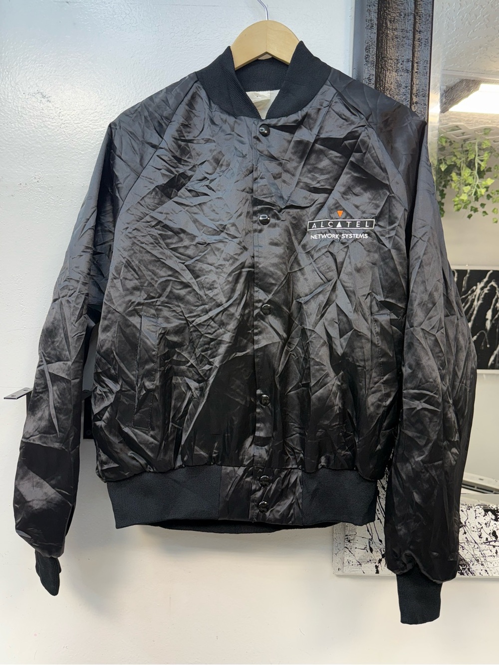 Men's Black Vintage Satin Bomber Jacket - Picture 1 of 6